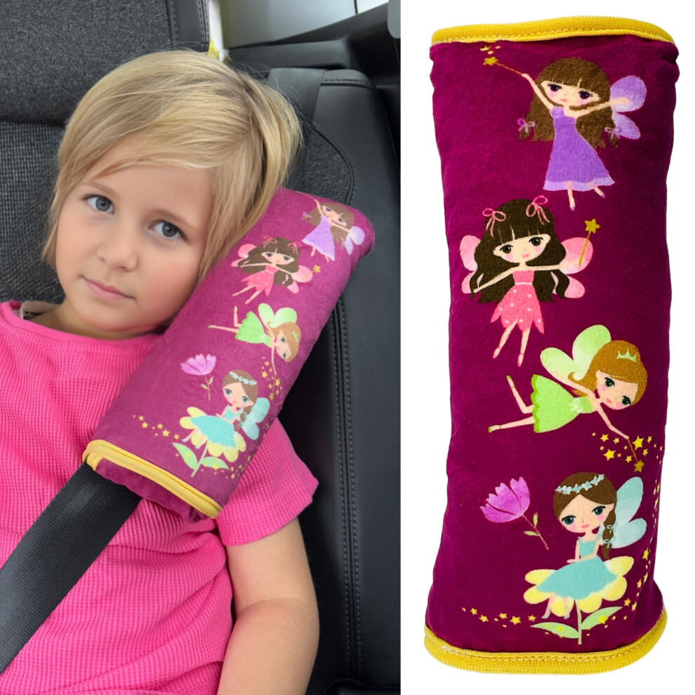 Heckbo Fairy Faires Car Seatbelt Pillow For Children - Machine Washable - Girl Boy Kids Children Soft Car Seat Belt Cover Sleeping Pillows Protection