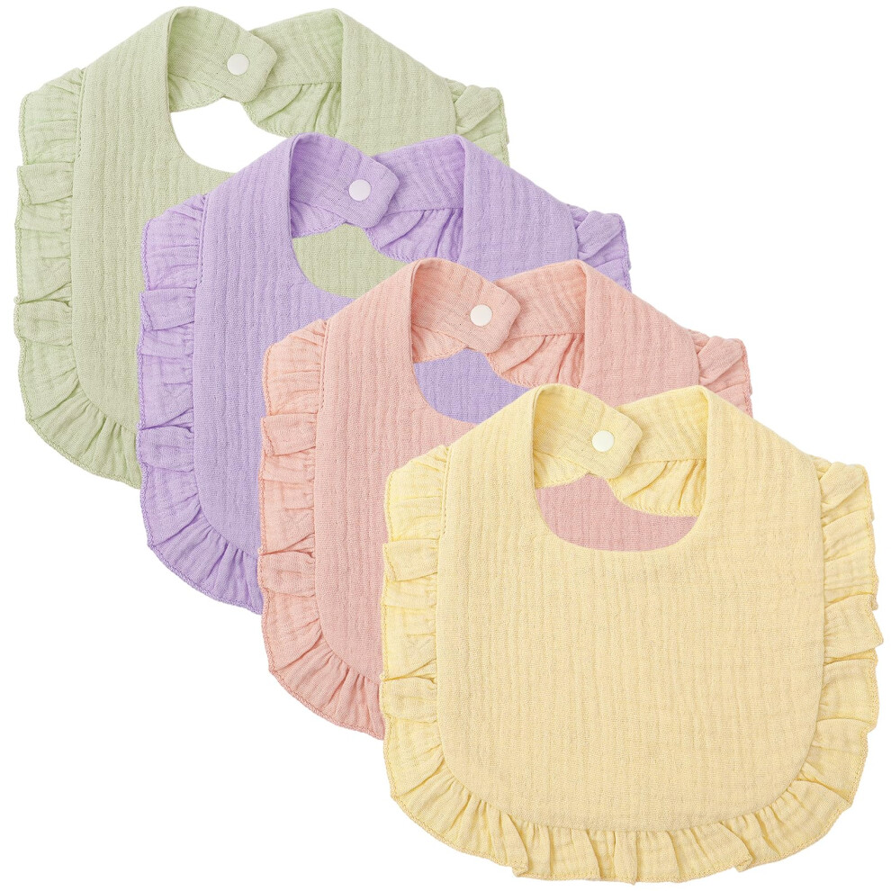 Gsrenyu 4 Pack Muslin Baby Bibs 100% Cotton Drool Bibs With Adjustable Snaps For 0-36 Months Teething And Drooling(Pure Color)
