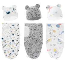 Fychuo 3PCS Baby Swaddle Blanket with Hat Breathable Cotton Swaddle Blanket 0-3 Months New Born Baby Adjustable Swaddle Blanket Wraps Easy Newborn Sw