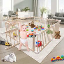 Foldable Wooden Baby Playpen - 60 x 60 x 24 inch Adjustable Multi-Shape Wood Play Yard,Easy Assembly Baby Fence Play Area and Activity Center for Bab