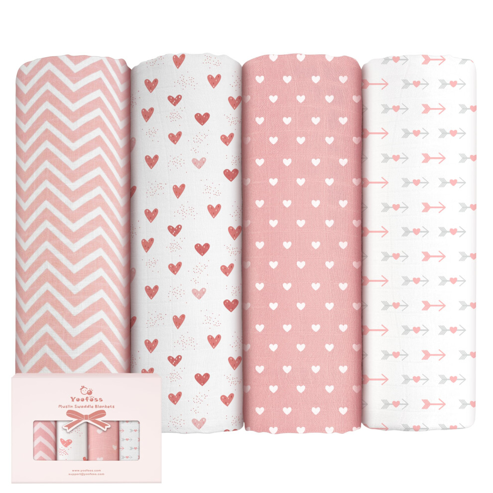 Muslin Baby Swaddle Blanket Essentials Baby Receiving Blanket 4 Pack For Newborn Neutral Infant Wearable Swaddling Set 47X47 Inch Pink Yoofoss