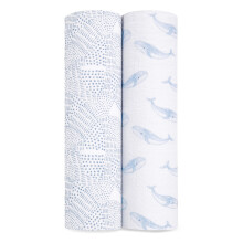 aden + anais oceanic Swaddle Blanket - Pack of 2 | Large 100% Breathable Organic Muslin Cotton Swaddle Wrap Set for Baby Boys | Blue, Wales, Stars Pr