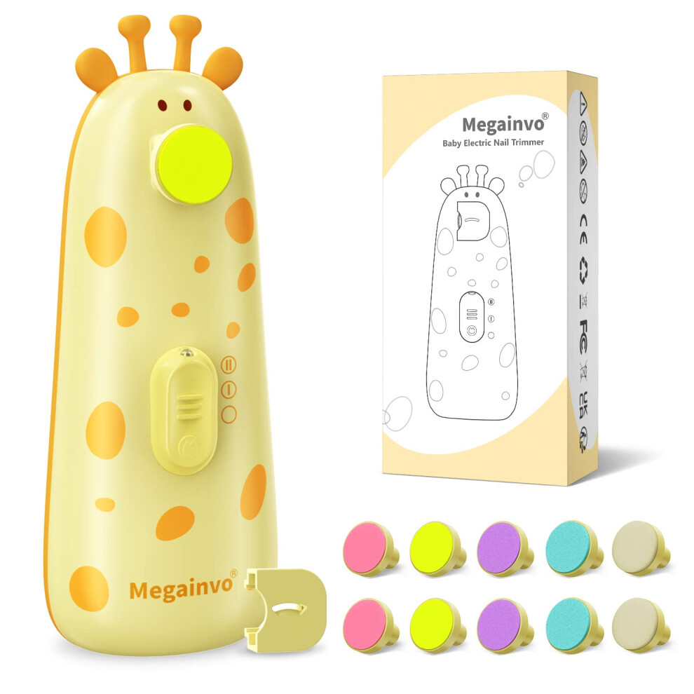 Megainvo Light Baby Nail Trimmer Electric, 13 In 1 Safe Baby Nail File With 10 Grinding Heads, Whisper Quiet, Led Baby Nails Clippers Electric For Bab