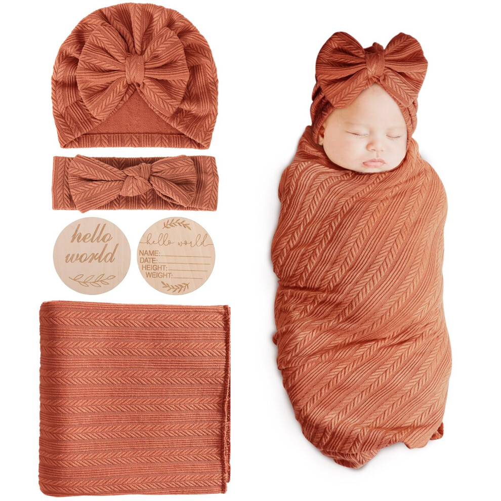 Newborn Baby Blanket Soft Swaddle Blankets For Infant Swaddling Receiving Warm Wraps With Bow Hat Headband Dreshow