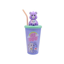 HOX Care Bears 3D Heads Purple Bear Sipper Drinks Cup | Eco Freindly BPA-Free Plastic School Water Sipper with Removable Straw, | Gift for Kids & Sho