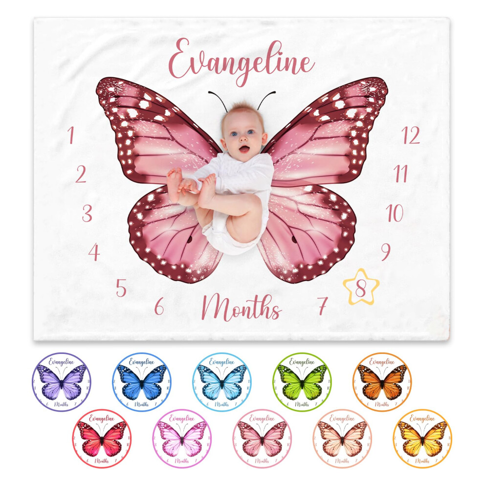 Personalised Baby Monthly Milestone Blanket With Names, Soft Custom Monthly Photo Mat For Newborn, First Year Calendar Growth Chart, Personalised Gif Papasgix