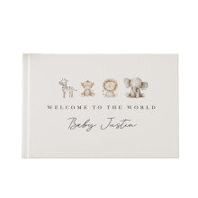 Baby Shower Guest Book and Sign Set, Safari Animals Design, 23 x 17.5 cm, 80 Pages, Personalised (Guest Book (Personalised))