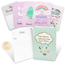 RIGHTWELL 50PCS Baby Milestone Cards in Gift Box, Baby Shower Gifts with 18 Stickers, New Mum Gift for Boy or Girl, Unisex Milestone Baby Cards for N