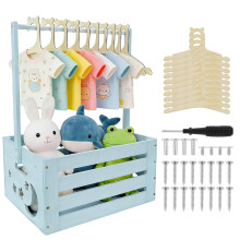 WDKXCN Baby Shower Crate Closet with 10 Hangers, Wooden Baby Hamper Basket Gift Set, Wooden Crate Hamper, Baby Shower Basket for Newborn Pregnancy Ne