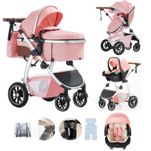 Lnhcrbs Baby Stroller 3 in 1 with Car Seat, Travel Stroller with Adjustable-Height Push Handle, for Babies 0-4 Years Old with Mosquito Net Mummy Bag