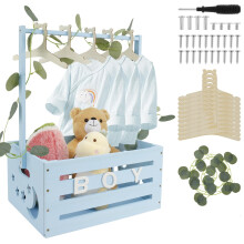 Baby Shower Crate Closet Wooden Baby Basket with 5 Hangers and Handle Wood Baby Storage Crate Hamper Decorative Baby Clothes Rack for Baby Shower Pre