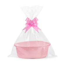 Hojalis Gift Basket, Woven Rope Basket with Cellophane Bags & Pull Bows, Woven Storage Baskets with Handles, Empty Hamper Baskets for Baby Shower, We