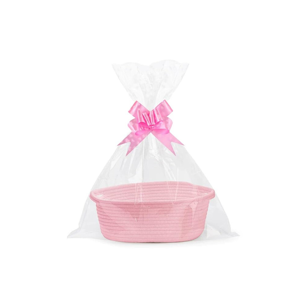 Hojalis Gift Basket, Woven Rope Basket With Cellophane Bags & Pull Bows, Woven Storage Baskets With Handles, Empty Hamper Baskets For Baby Shower, We