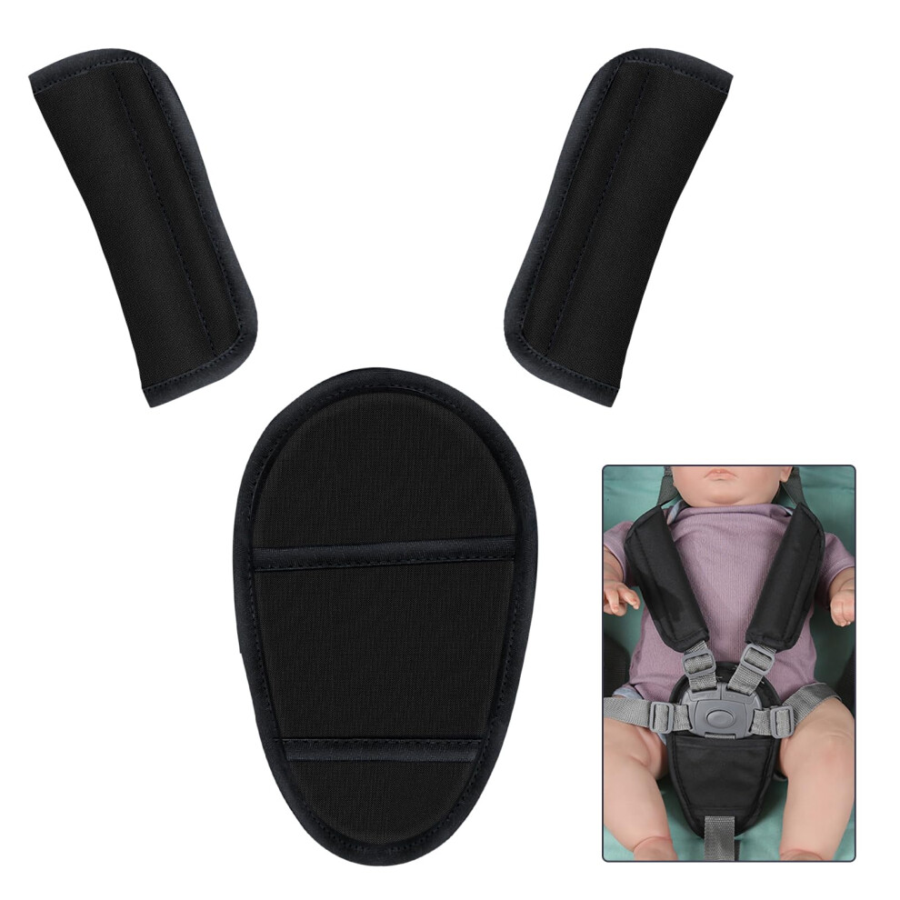 Yhskjcd 3Pcs Baby Seat Belt Pads Set, Universal Seatbelt Cushions, Soft Shoulder Strap Covers And Crotch Pad For Car Seat, Pushchair, Stroller, Skin