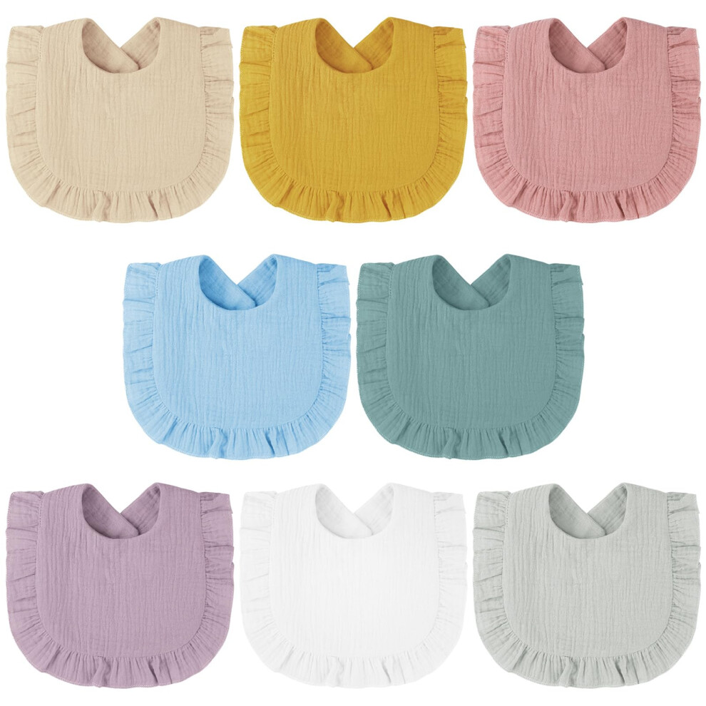 Baby Bandana Drool Bibs, 8Pcs Solid Muslin Baby Drool Bibs Set, Snap Teething Bib, Absorbent Babys Feeding Teething For Newborns, Toddlers, B Vicloon