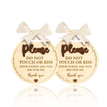 2 Pack Dont Touch Baby Sign for Pram, Wooden Please Do Not Touch Or Kiss Baby Sign, Baby Safety Hang Tags for Pram Car Seat Stroller, Universal Baby