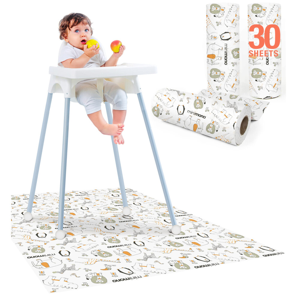 Baby Splash Mat For Under High Chair - 30 Pcs Disposable And Waterproof Splat Mats - 40"X47" Multipurpose Activity Mat For Picnic Art Craft Minimono