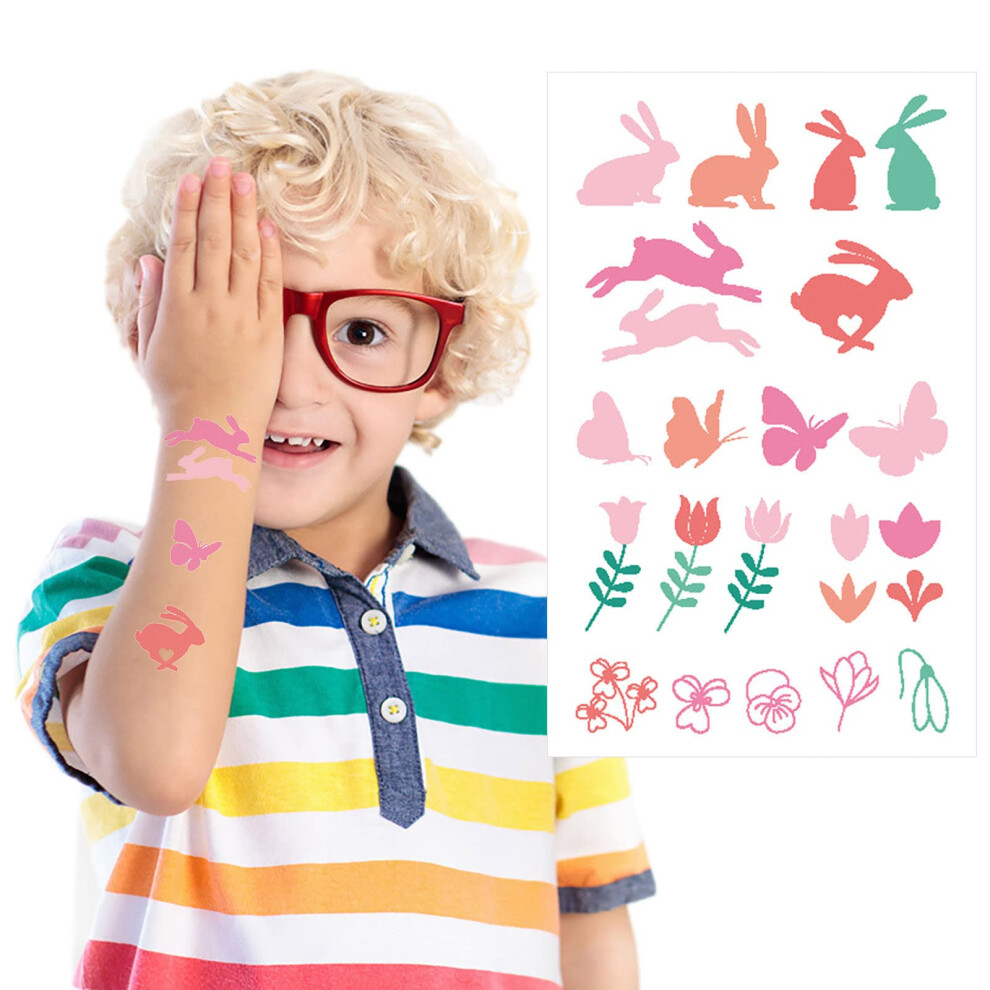 Easter Temporary Tattoos for Kids, 100+ Waterproof Bunny and Egg Designs, Long Lasting Gift Stickers