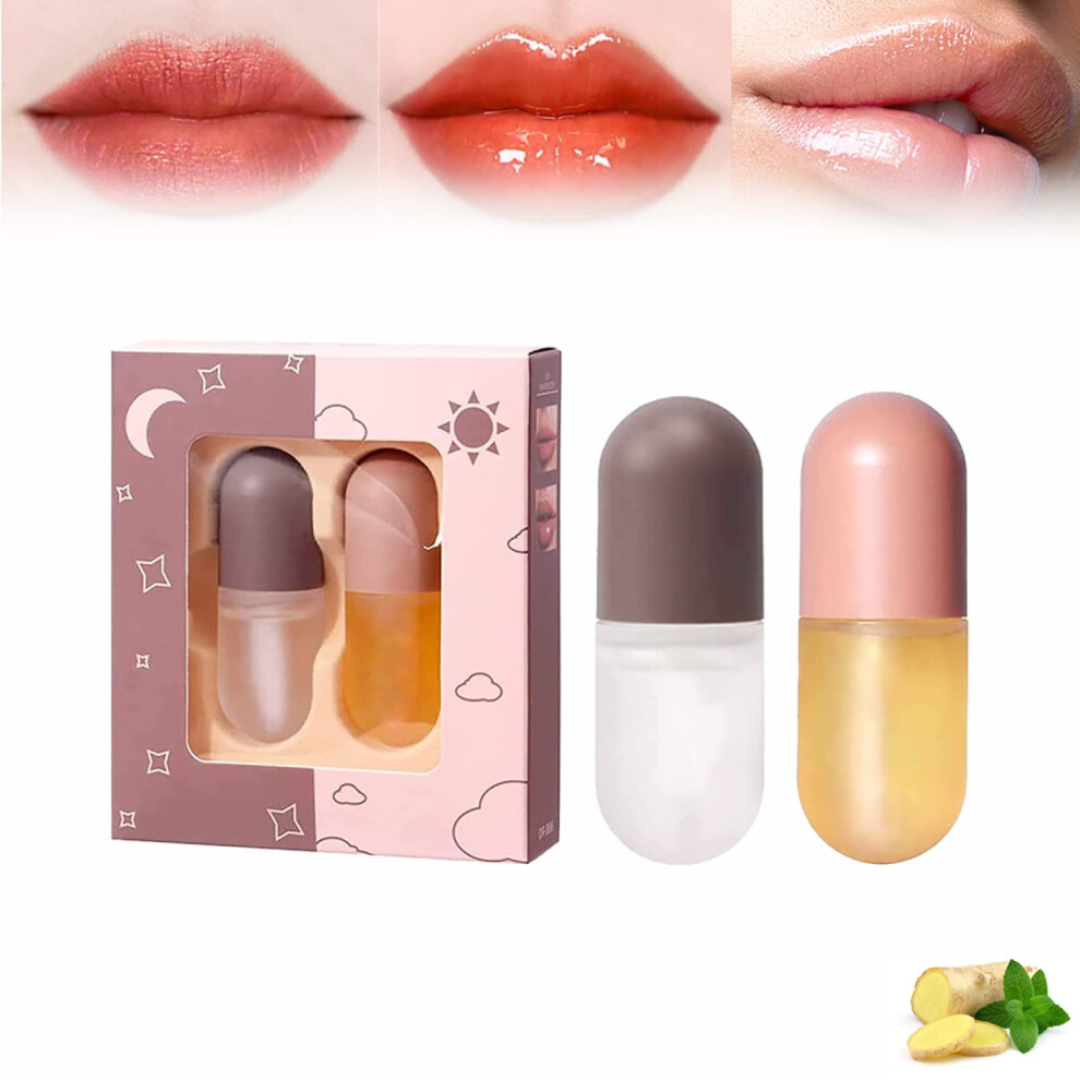 Lip Plumper Set with Day and Night Gloss Duo, Natural Hydrating Serum, Instant Plumping Effect