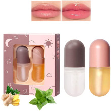 Lip Plumper Set with Vitamin E and Collagen, Day Night Dual Formula Hydrating Gloss Kit