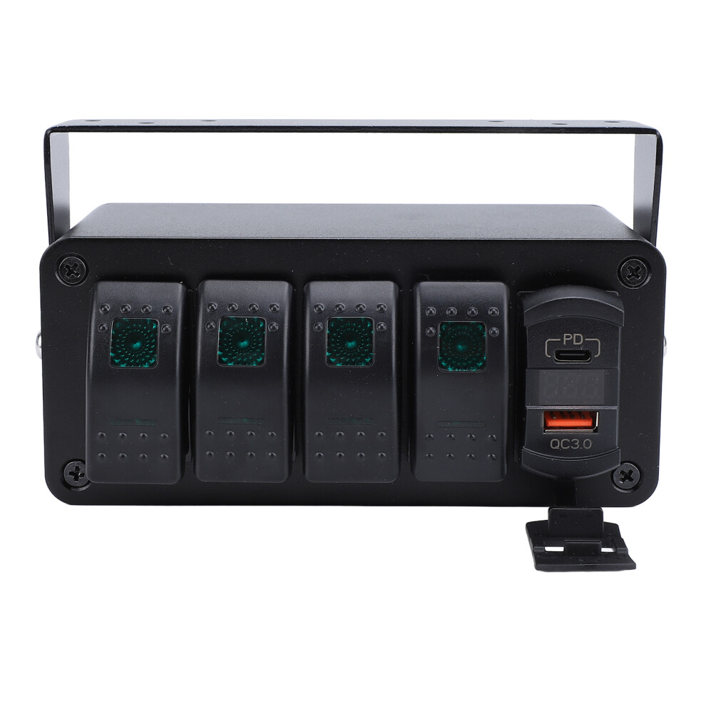 4 Gang Aluminum Waterproof Rocker Switch Panel With Dual Usb Qc3.0 Charger Green/Light 8431381177845