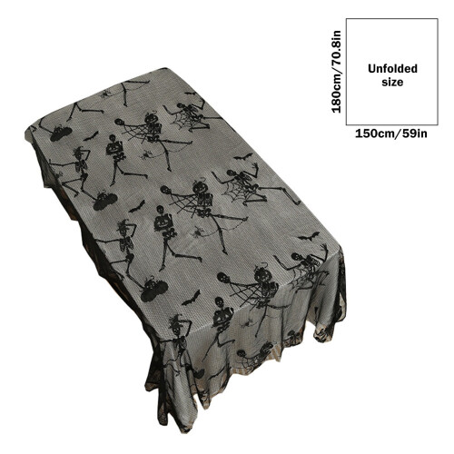 Halloween Tablecloth, Skull Lace Fabric, Compatible with Gothic Rectangular Spider Web Design for Spooky Dinner Party 2