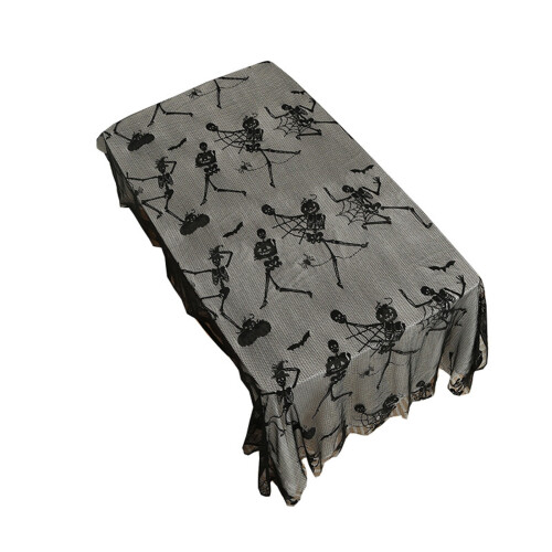 Halloween Tablecloth, Skull Lace Fabric, Compatible with Gothic Rectangular Spider Web Design for Spooky Dinner Party 1