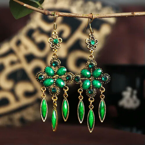 RSAMD Μπλε κρεμαστά σκουλαρίκια Vintage Boho Ethnic Tassels Χρυσά κοσμήματα-Πράσινα