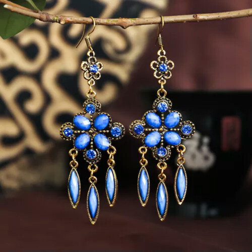 RSAMD Μπλε κρεμαστά σκουλαρίκια Vintage Boho Ethnic Tassels Χρυσά κοσμήματα-Πράσινα 2