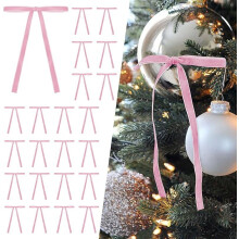 24 count Pink Velvet Christmas Tree Bows Door Garland Decor Vintage Wreath Bow (3/8'' Width, 5 * 7 inch)