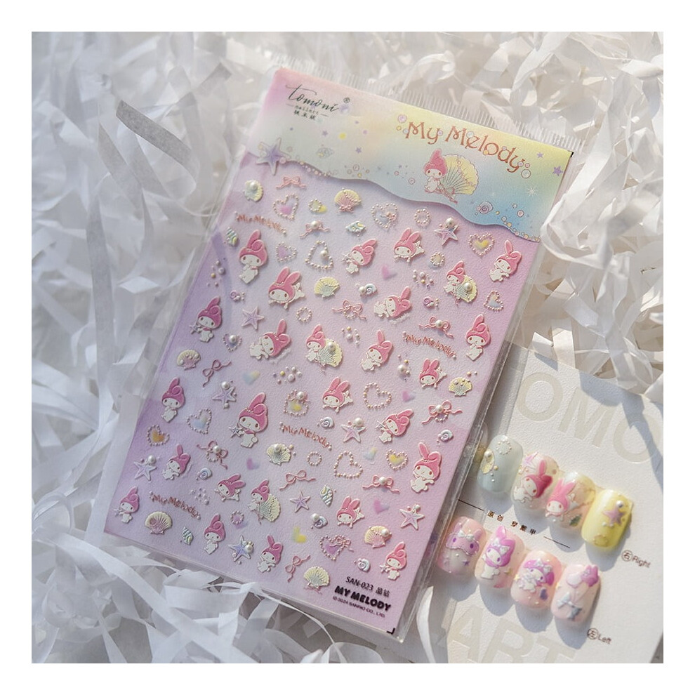 1PCS Cartoon Kuromi 5D Nail Stickers Sanrio Anime Nail Art Decoration Hello Kitty Melody Cinnamoroll Nail Art Stickers