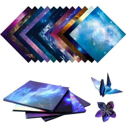 SESAVER200 τεμάχια Χαρτί Origami Διπλής Όψης 6x6 ιντσών, Σχεδιασμός Galaxy Space, Συμβατό με