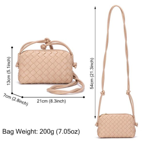 Bolsa transversal feminina em PU trançado bege. 2
