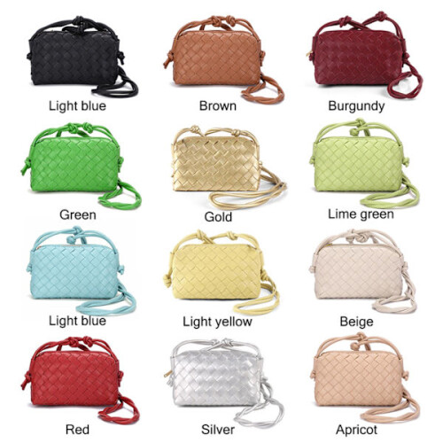 Bolsa transversal feminina em PU trançado bege. 1