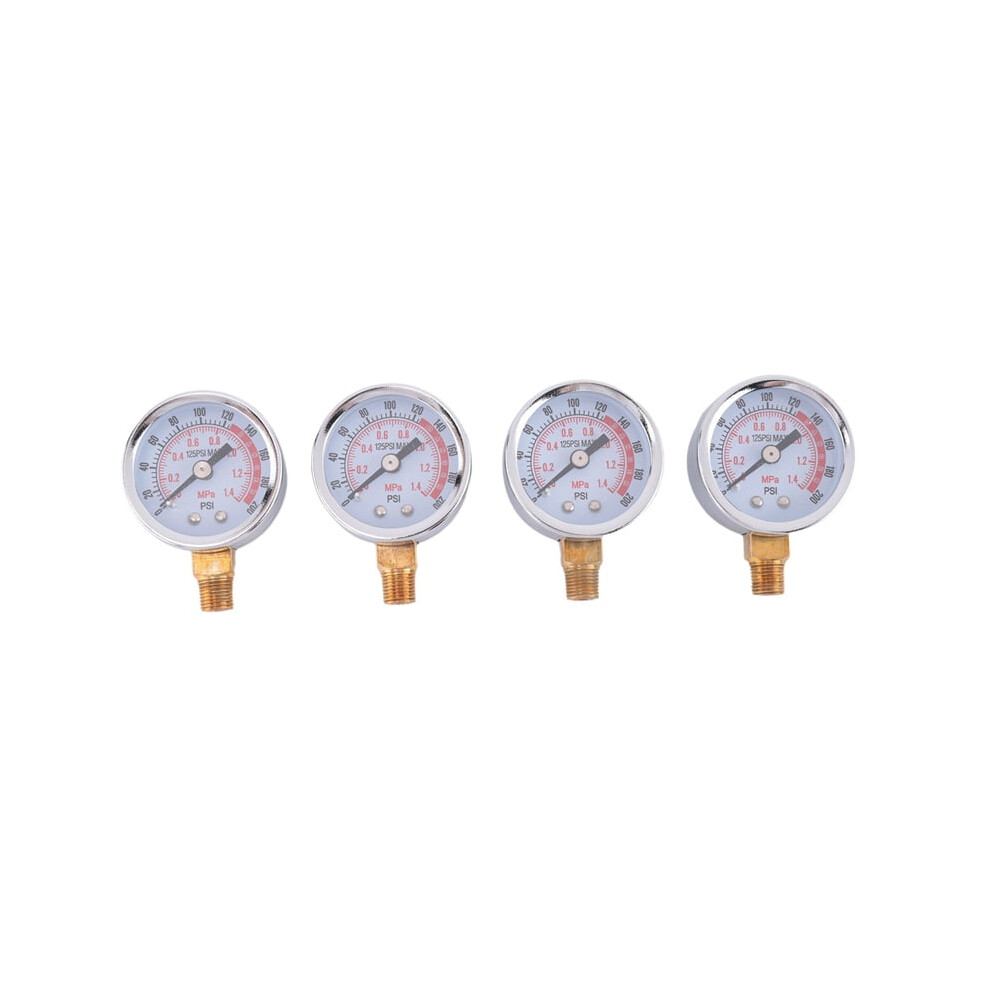 4Pcs 0-200 Psi Air Pressure Gauge 1/8In Male Npt Connection Lower Side Mount 1.57In Dial Compressor 9395123365350