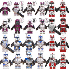 24 píosa Minifigures Star Wars Clone Wars Captaen Rex Jesse Echo Commander Fox AT-RT Driver Clone Troopers Army Figiúirí Gníomhaíochta