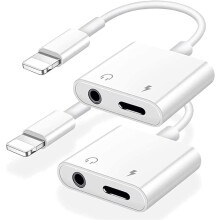 Adaptor Lightning la 3,5 mm certificat MFi, pachet de 2, dongle splitter pentru căști și încărcător 2 în 1 pentru iPhone, compatibil cu toate
