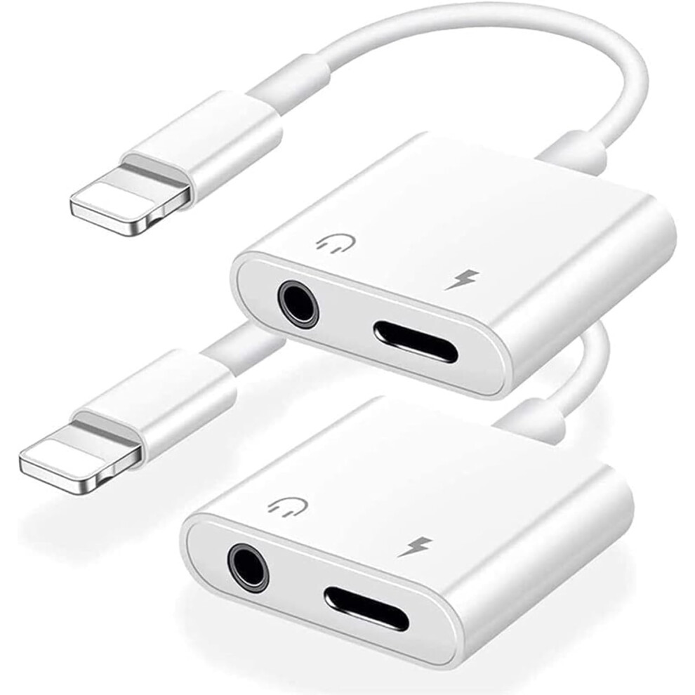 2 Pack Mfi Certified Lightning To 3.5Mm Adapter, 2-In-1 Headphone & Charger Splitter Dongle For Iphone, Compatible With All Ios 9448196909850