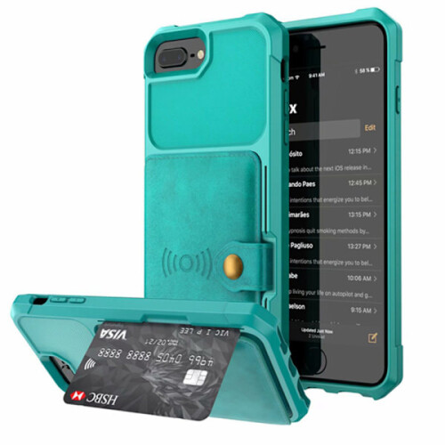 Compatível com iPhone 8 Plus - Capa prática com compartimento para cartão, verde