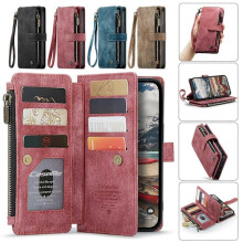 Capa carteira com zíper e aba em couro, compatível com iPhone 15, 14, 13, 12, 11 Pro Max, XS, XR8 - Preta Perfeita, também compatível com iPhone