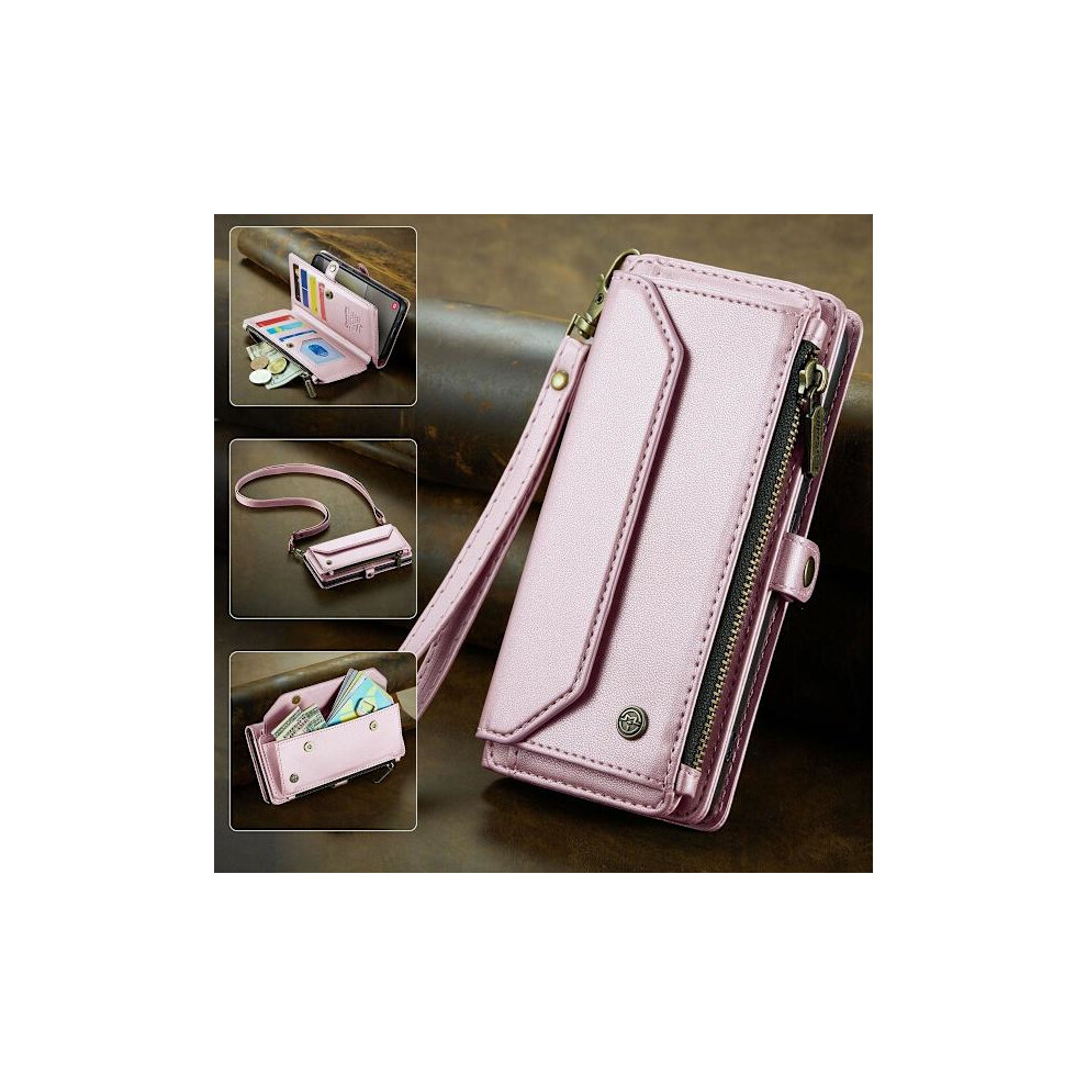 (For Compatible With Samsung A53 5G) Caseme Cross Body Mobile Wallet With Card Slots And Zipper Pocket, Anti-Collision Protection Pink 9448196910078