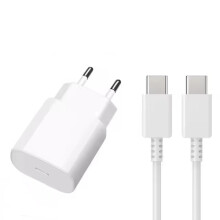 Luchtaire le haghaidh comhoiriúnach le SamsungCuibheoir 25W + Cábla USB-C 3M - BánCuibheoir 25W + Cábla 3M