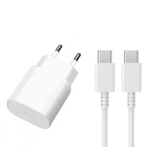 Chargeur compatible Samsung 25 W + câble USB-C vers USB-C de 3 m - Blanc