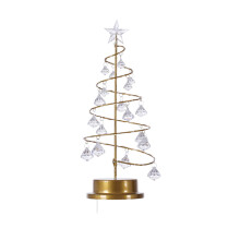 33 cm (13 inch) kerstboomverlichting op batterijen, kristallen spiraalvormige kerstboomtafellamp met ster en metalen standaard, decoratie voor binnen