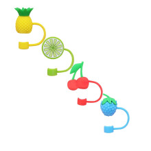 Straw Covers Cap Cartoon Silicone Fruit Shaped Straw Topper Straw Cover Straw Plugs Cup Accessories Splash *4PCS