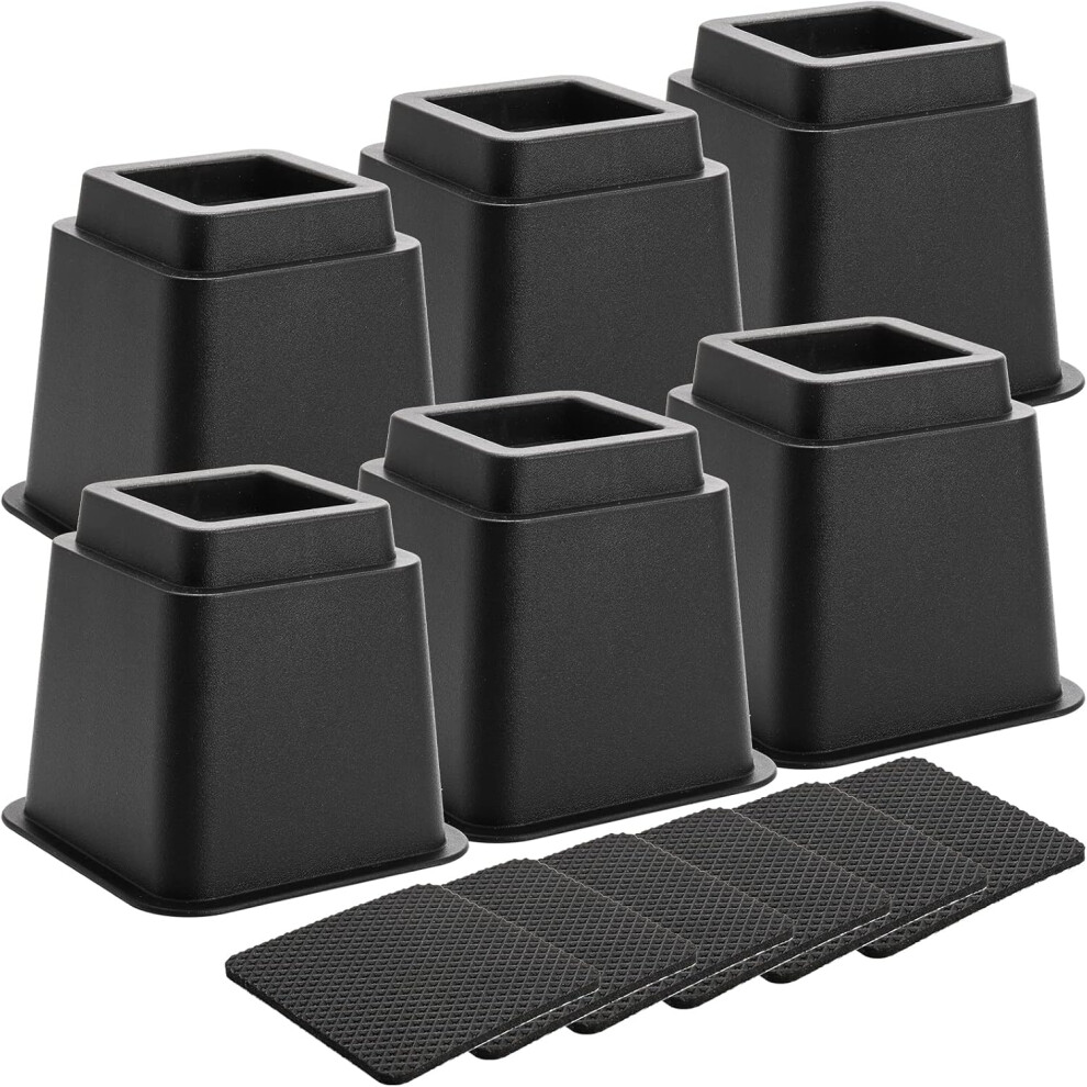 6 Pack 5 Inch Bed Furniture Risers, Heavy Duty With Anti-Slip Pads, Compatible With Table, Sofa, Chair, Black, Supports 3000 Lbs 9004841974804