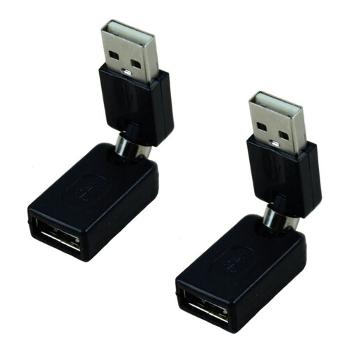 2X Μαύρο USB2.0 Αρσενικό σε USB Θηλυκό Προσαρμογέας Προέκτασης Γωνίας Περιστροφής 360