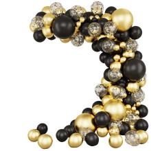 Kit d'arche de ballons noirs et dorés (129 pièces) : ballons noirs et dorés, confettis, ballons en latex, décorations de fête