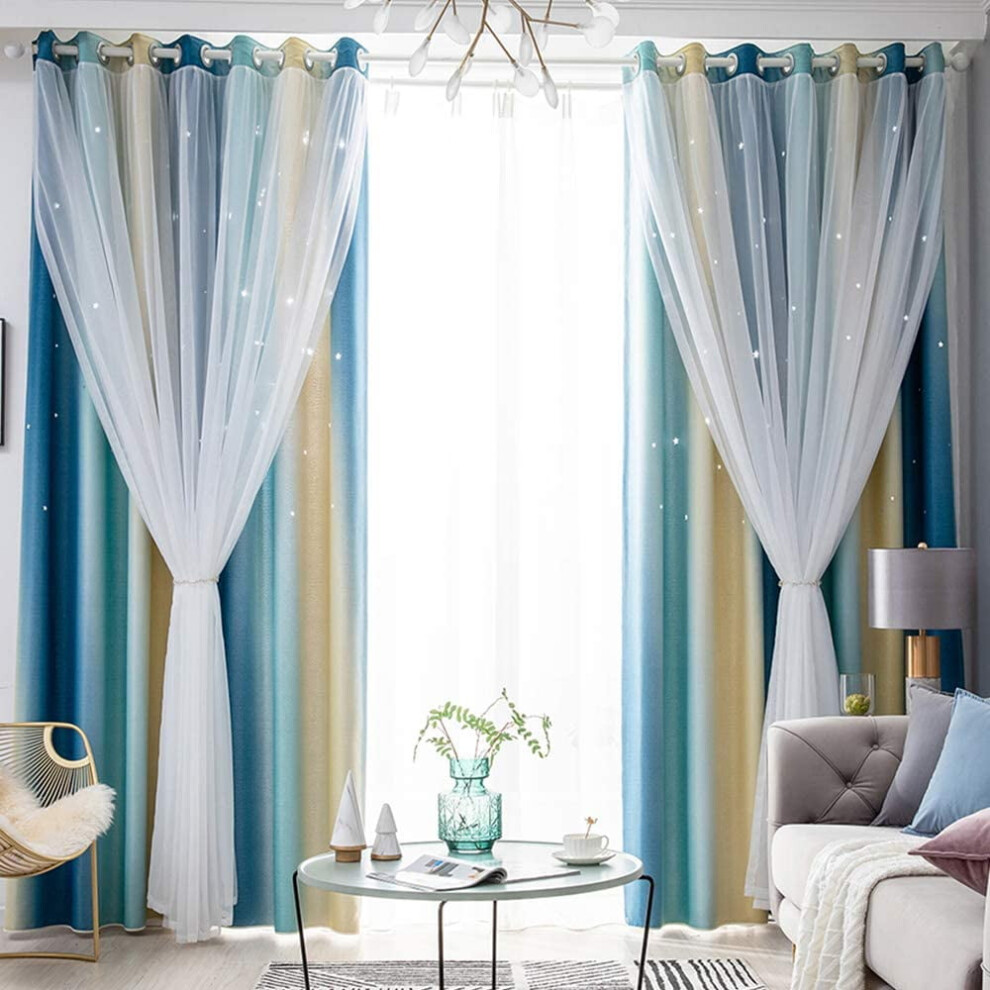 Feiona Star Window Curtains, Double Layer Blackout, Hollow Twinkle Stars, Colorful Rainbow for Kids Room & Living Room, 1 Panel