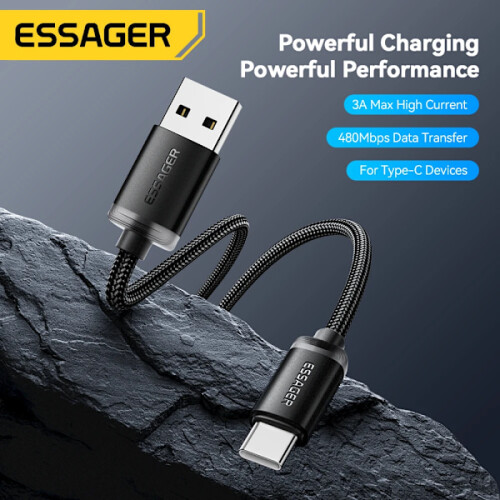 Καλώδιο USB τύπου C Essager3A, συμβατό με iPhone15, Samsung, Xiaomi - Καλώδιο γρήγορης φόρτισης και 1